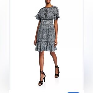 By Shani Black White Woven Printed Fit & Flare Dress US 10 NWT